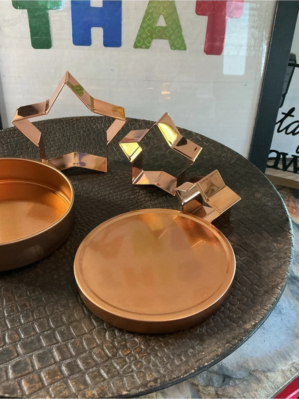 #0105-Set of 3 Copper STAR Cookie Cutters in Round Storage Tin Awesome Set 💕